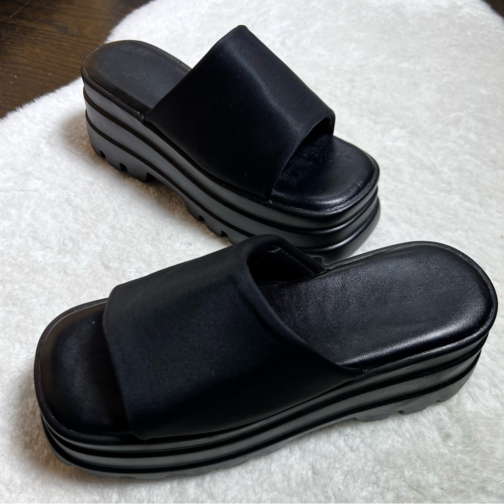 Black Chunky Platform Slide Sandals Size 40 - Picture 2 of 10